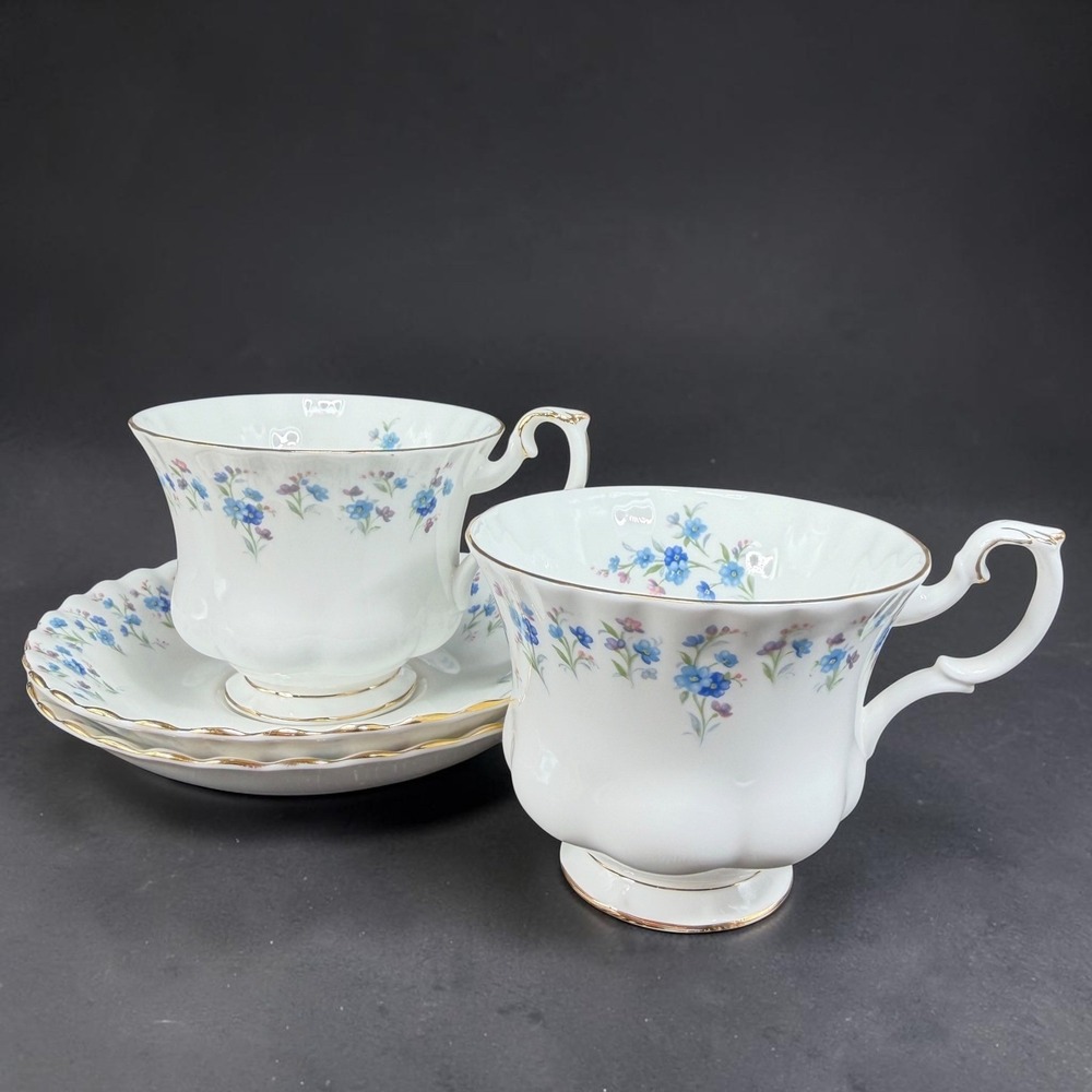 Royal Albert Memory Lane Cup and Saucer Set Bone China England Forget Me Not 4pc